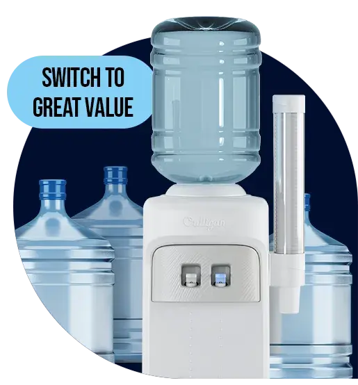 Bottled water cooler with Switch to Great Value offer