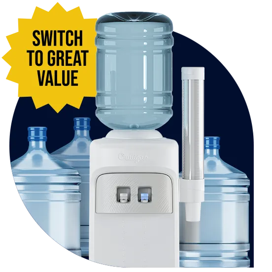 Bottled water cooler with Switch to Great Value offer